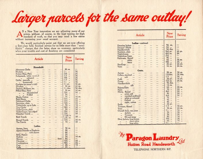 Price List-1920s